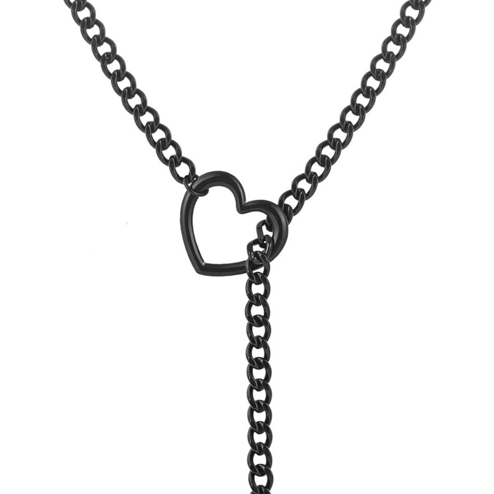 Heart Slip Chain Necklaces for Women,Stainless Steel O-Ring Adjustable Lariat He